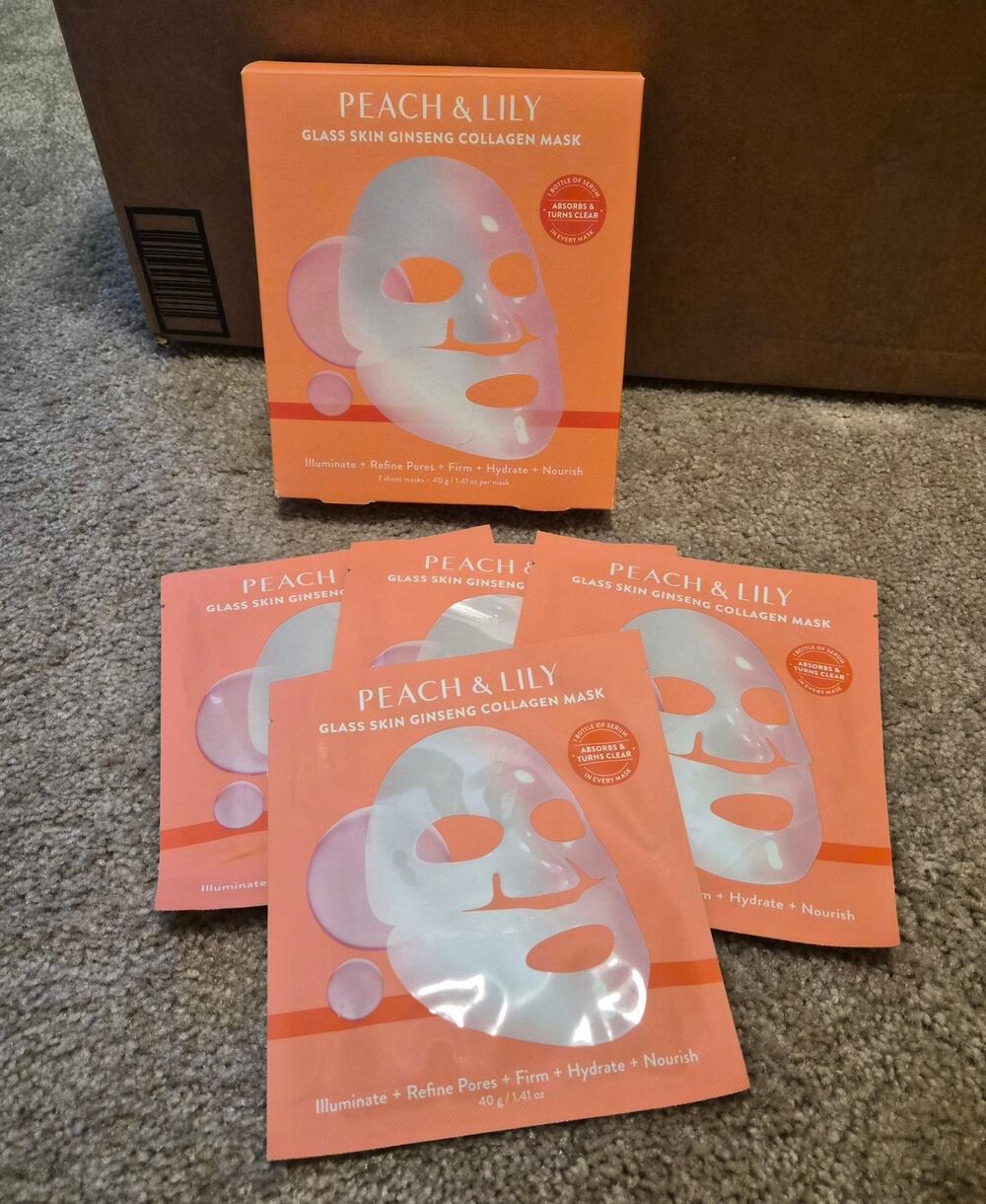 4 x Peach & Lily Glass Skin Ginseng Collagen Masks